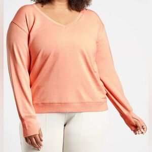 ATHLETA Light Orange Sunrise V-Neck Sweatshirt | Size: XS | Thumb Holes